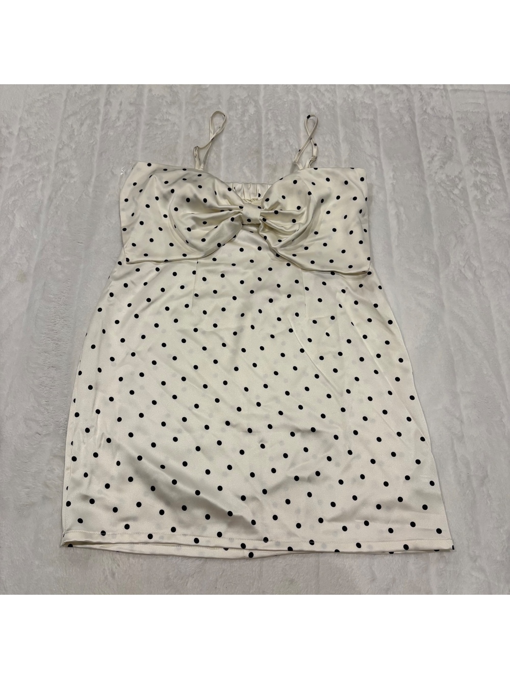 Polka Dot Bow Front Spaghetti Strap Dress Womens Size Medium Polyester Rayon NWT